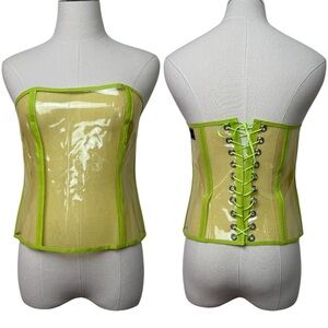 Digital Glow Clubwear Yellow Green UV Neon Clear Vinyl Cybergoth Rave Corset